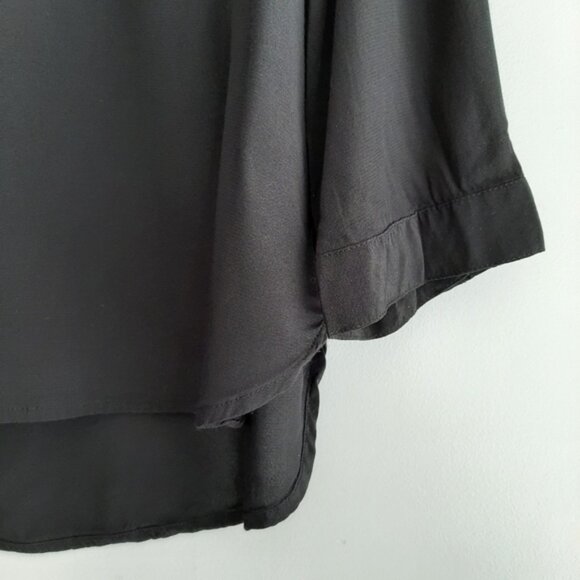 GAP Button-Shoulder Boatneck Top Light Flowy High Low Hem Blouse Black Sz L - Picture 8 of 14